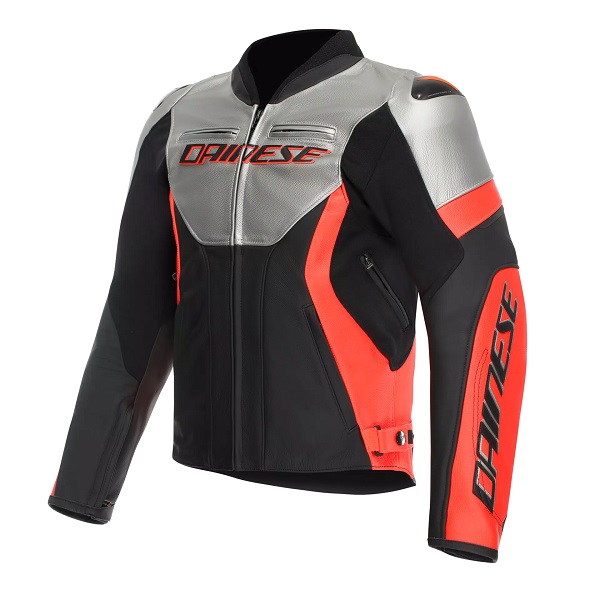 JAKNA DAINESE USNJE RACING 5 SILVER BLACK RED-FLUO